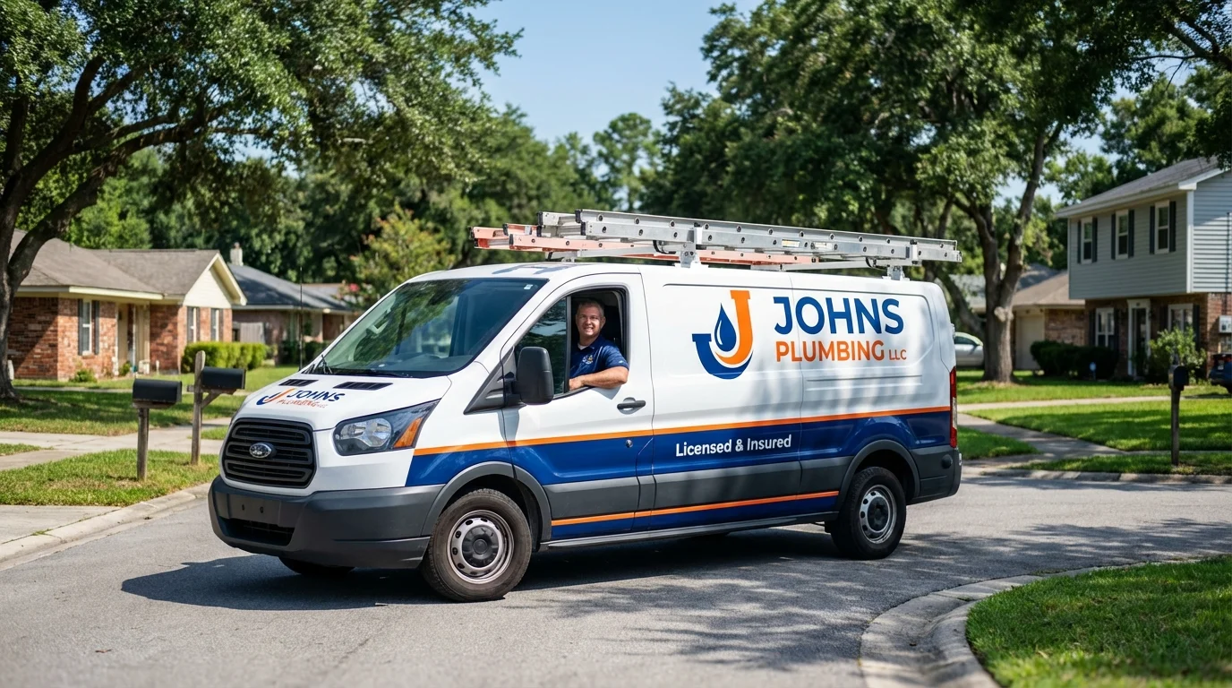 Johns Plumbing LLC service van in Le Claire, IA