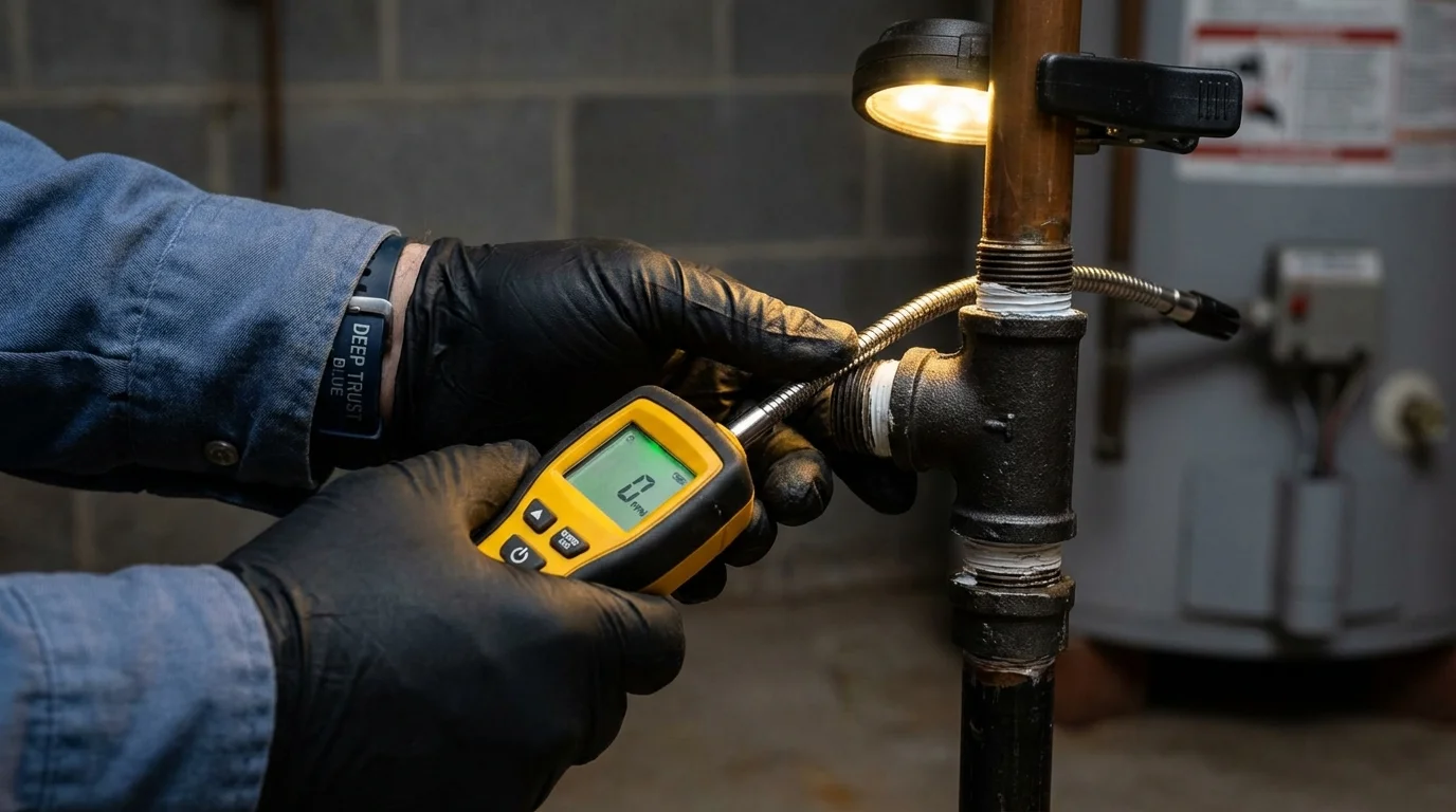Gas leak detection with electronic sniffer by Johns Plumbing LLC in Le Claire