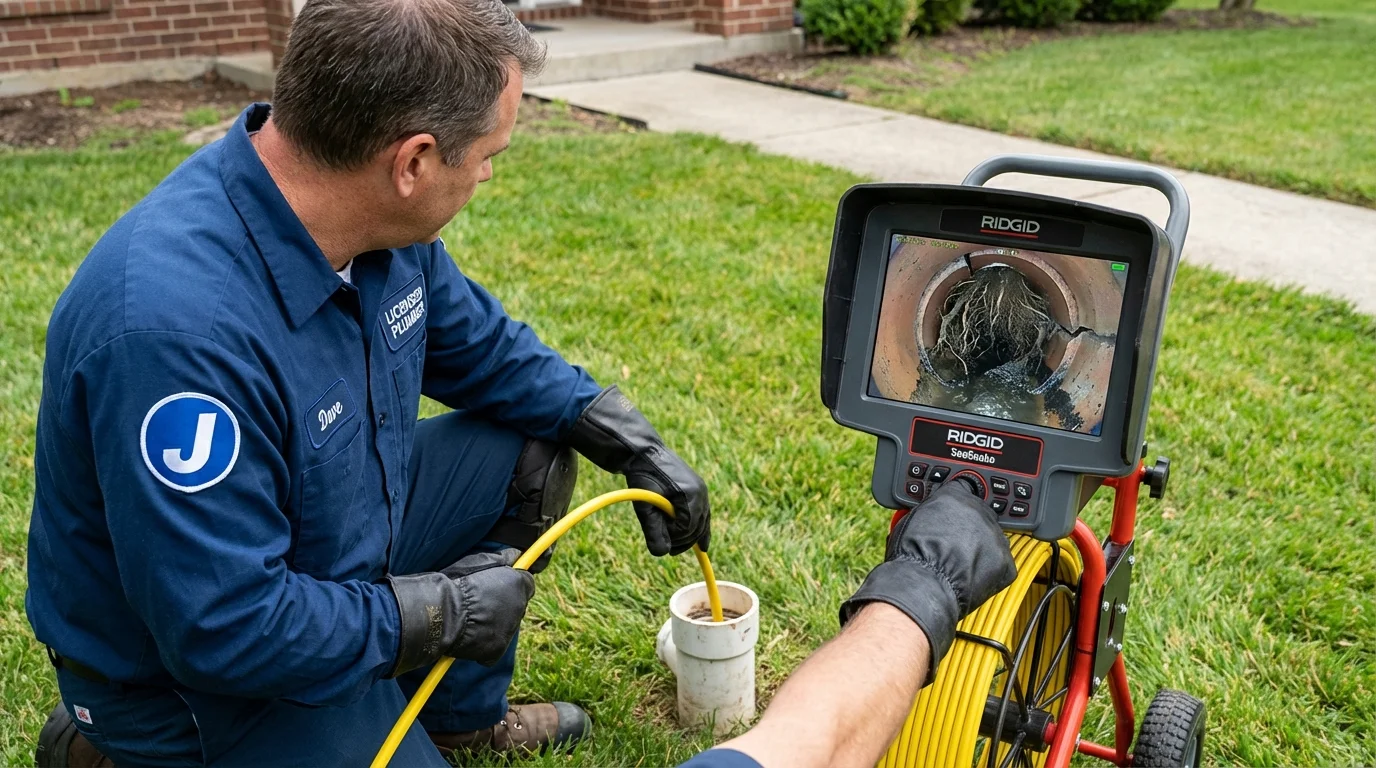 Sewer camera inspection being performed by Johns Plumbing LLC in Le Claire