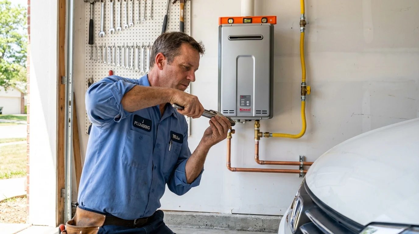 Tankless water heater installation by a Johns Plumbing LLC plumber in Le Claire